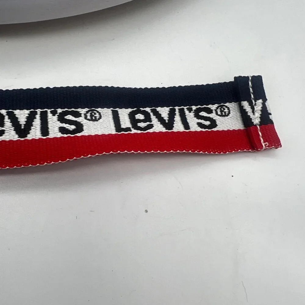 Vtg Levi's Red Navy Logo Striped Spellout Adjustable Logo Belt Youth One Size